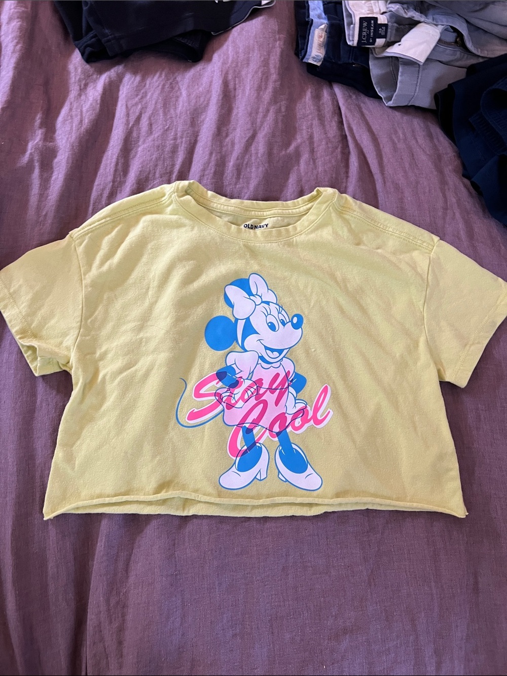 Old Navy Yellow Minnie Mouse Cropped Tee with Pink & Blue Graphic